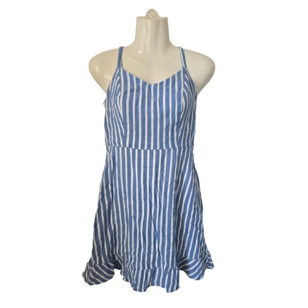 Old Navy‎ Blue White Ruffle Hem Smocked Back Mini Sundress Dress 
Womens Small